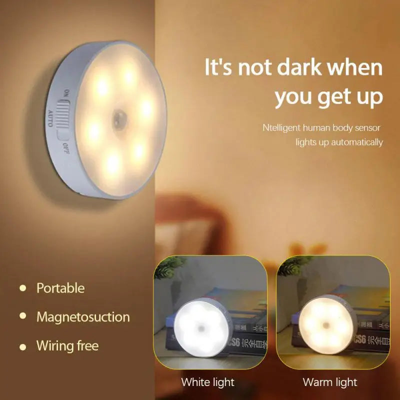 USB Rechargeable PIR Motion Sensor LED Night Light — Soft Glow Bed