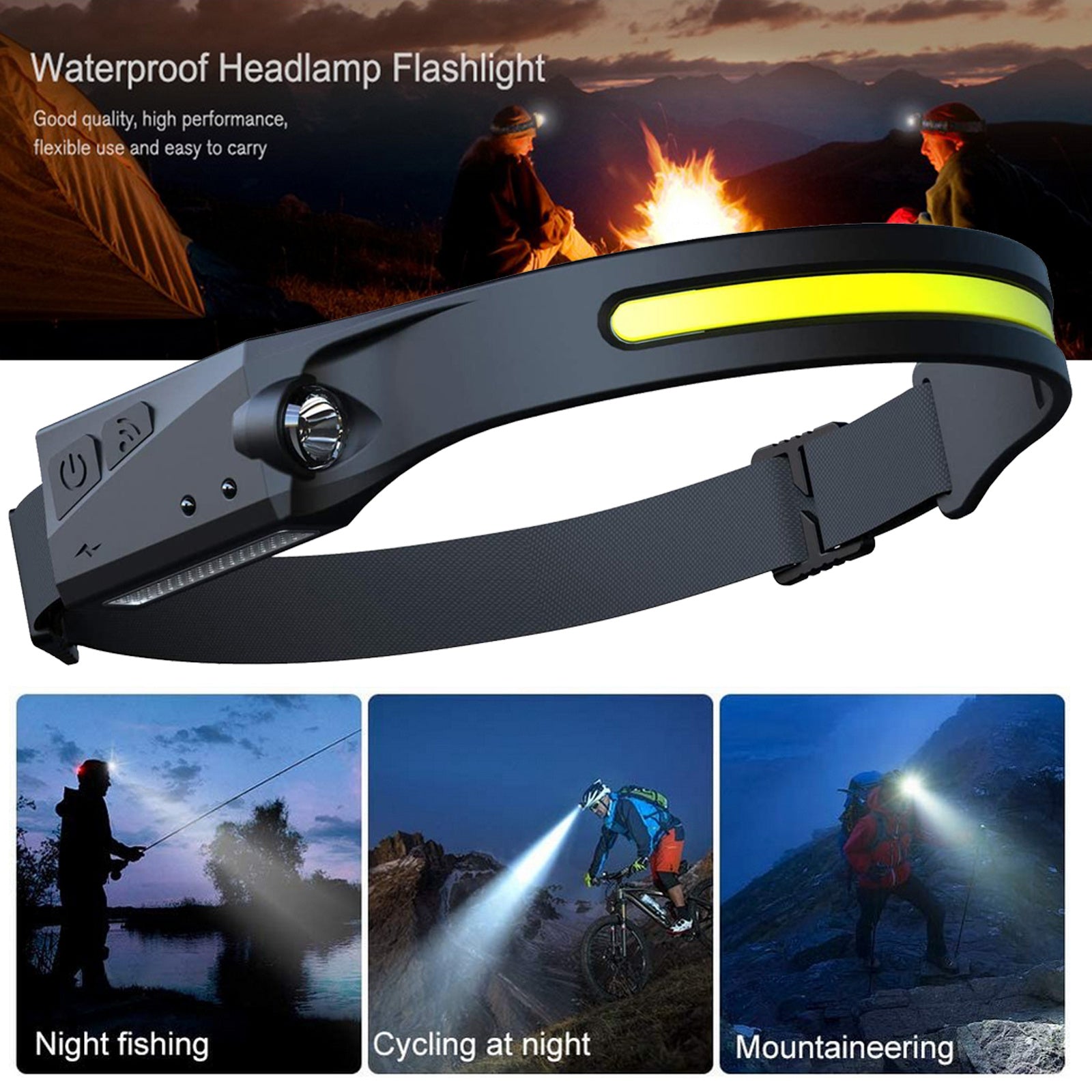 USB Rechargeable Waterproof COB LED Camping Headlamp